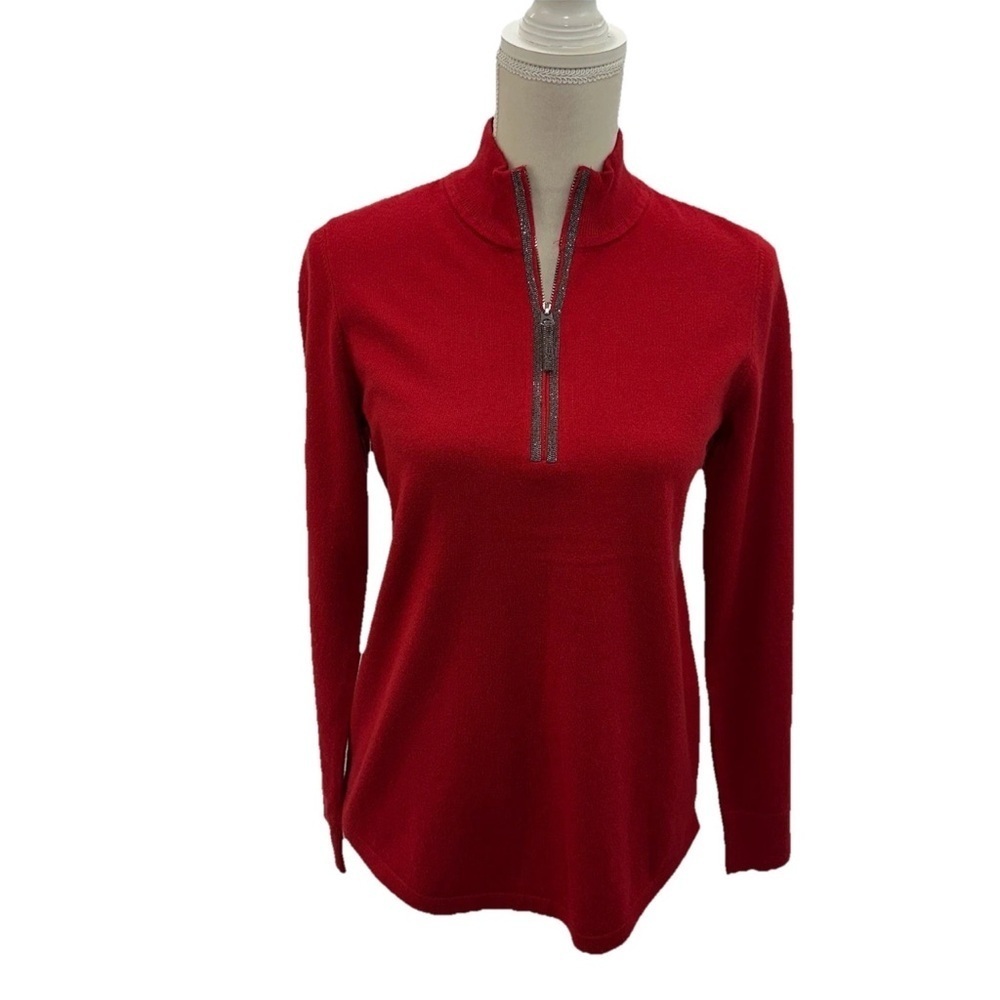 Chico’s 0 Half Zip Pullover Women’s Small Sweater Long Sleeve Red Metallic